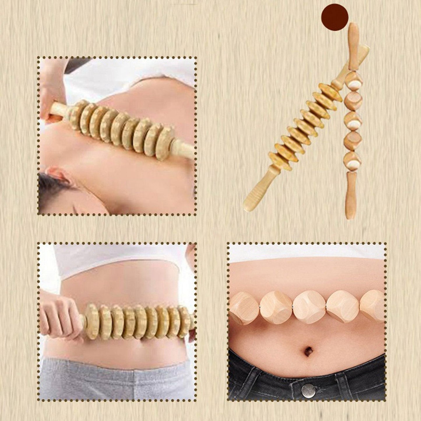 9 Wheel Wood Roller Wooden Therapy Massage