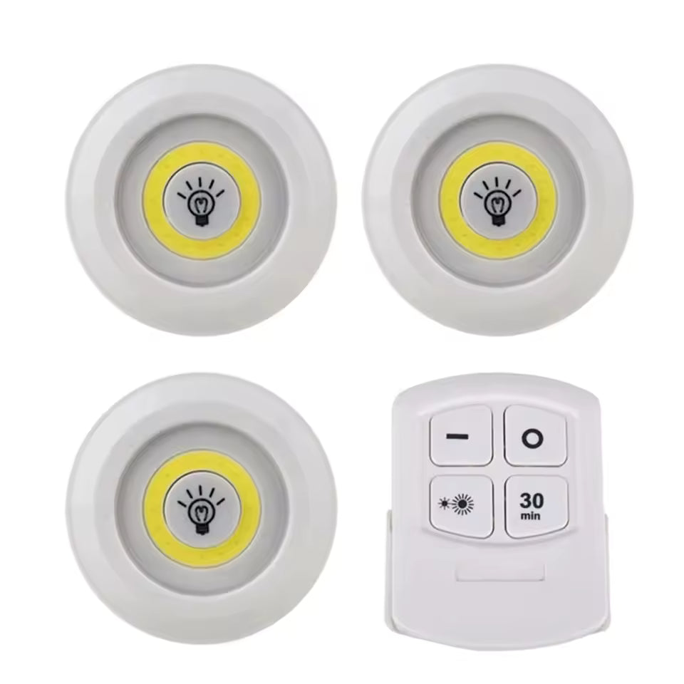 3 Pcs Remote Control Tap LED Light With Remote Control Cell Operated